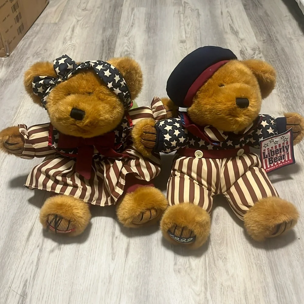 1999 Vintage Male Female Liberty Patriotic USA Brown Bears Dan Dee - Picture 1 of 7
